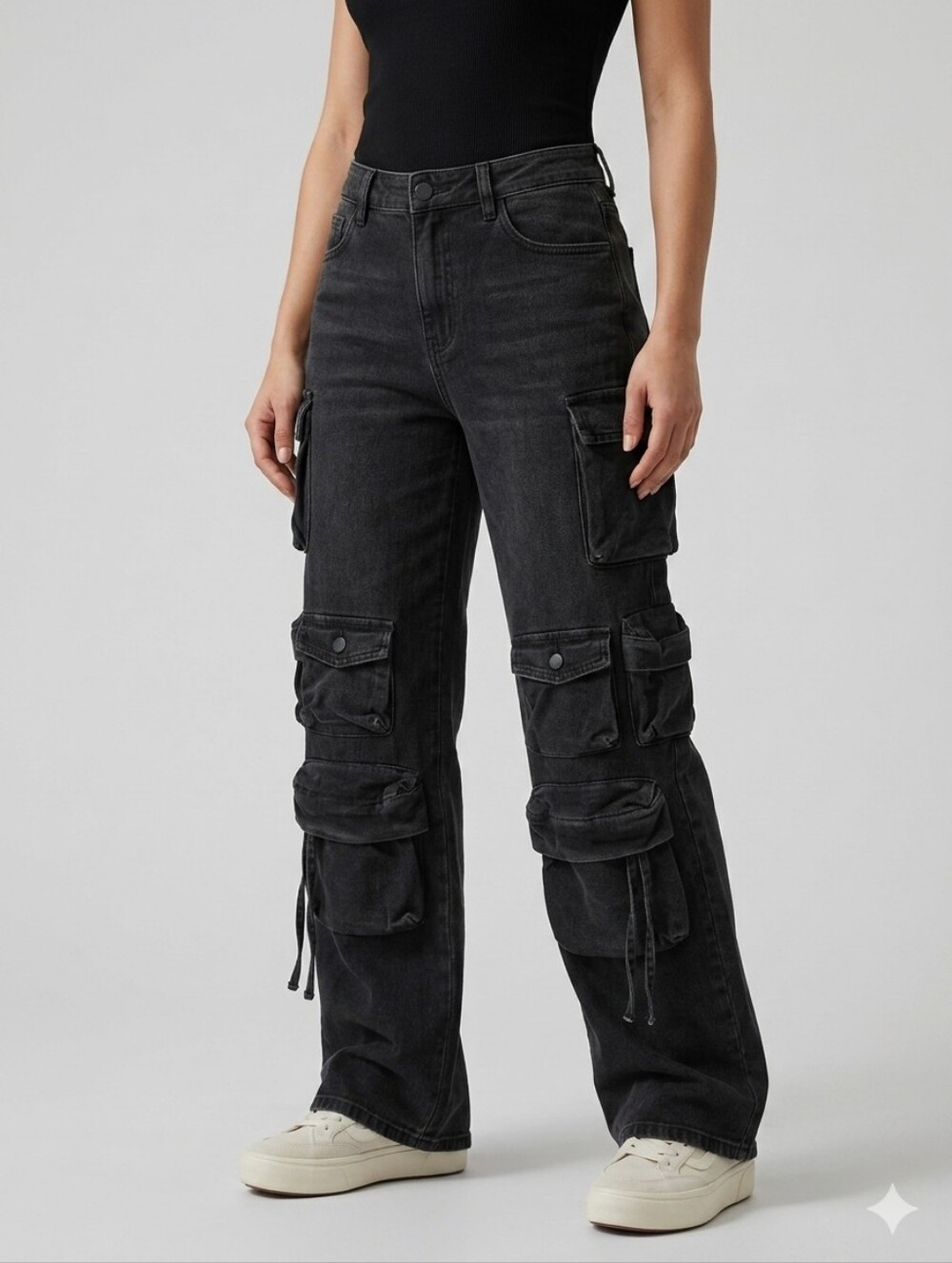 VIP JEANS Wide Leg Cargo Jeans 31 Black Y2K NWT
